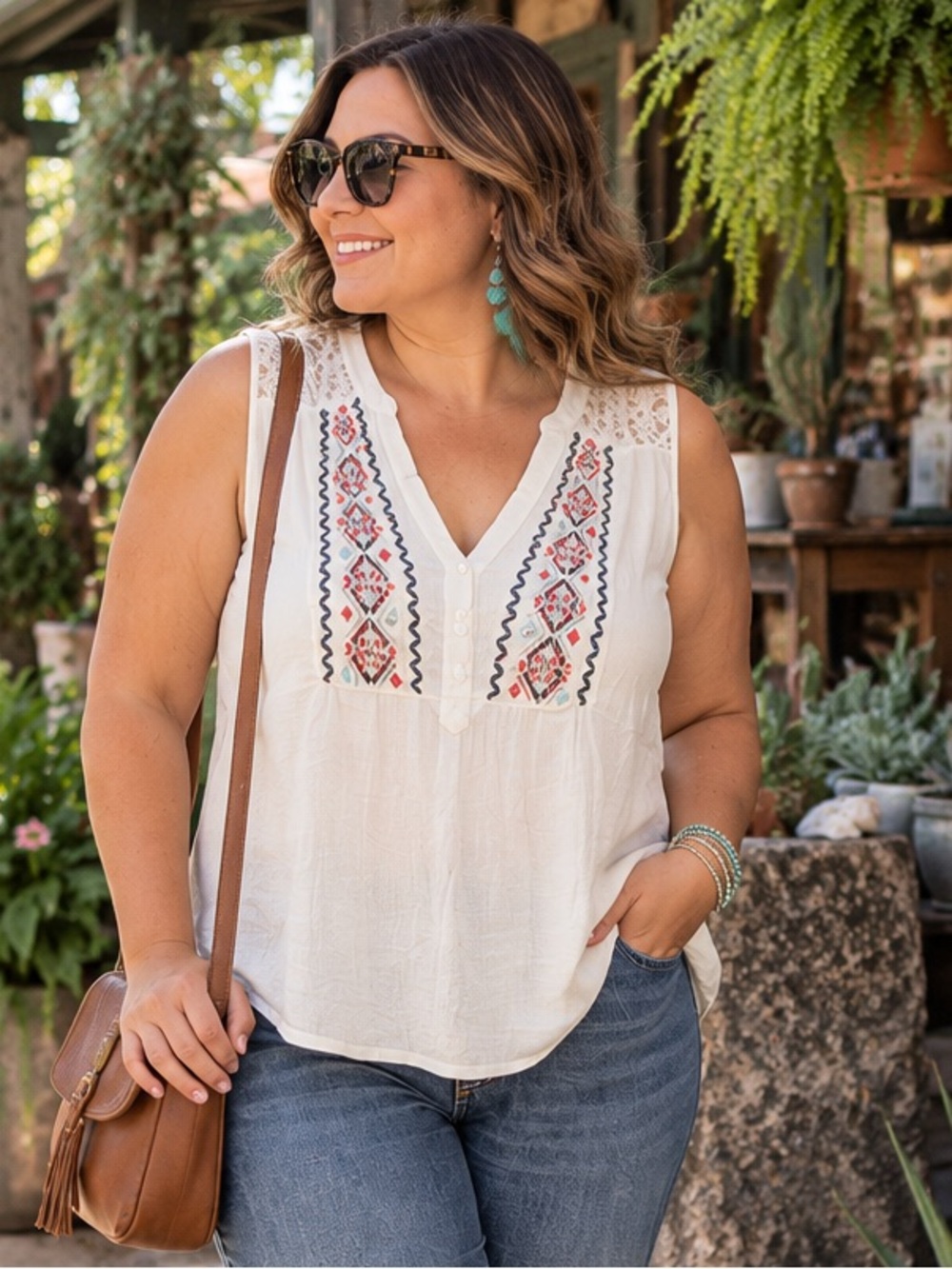 Torrid Ivory Crinkle Gauze Embroidered Lace Boho Tank Top Size 2 2X 10503729